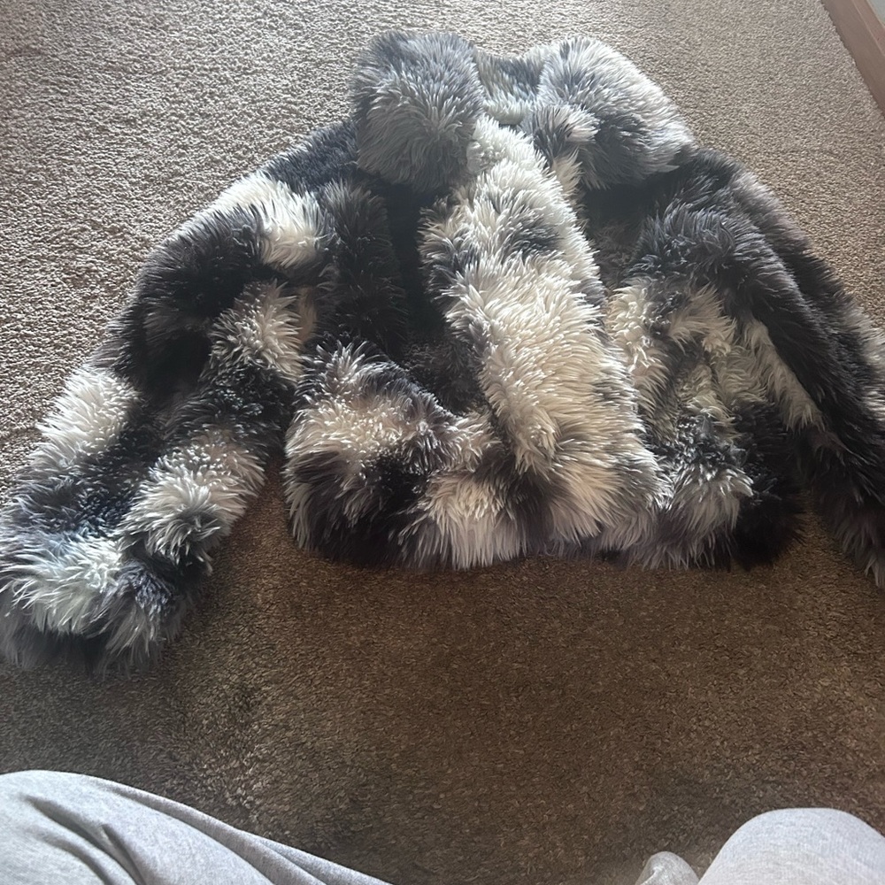 Stylish Black and White Faux Fur Coat